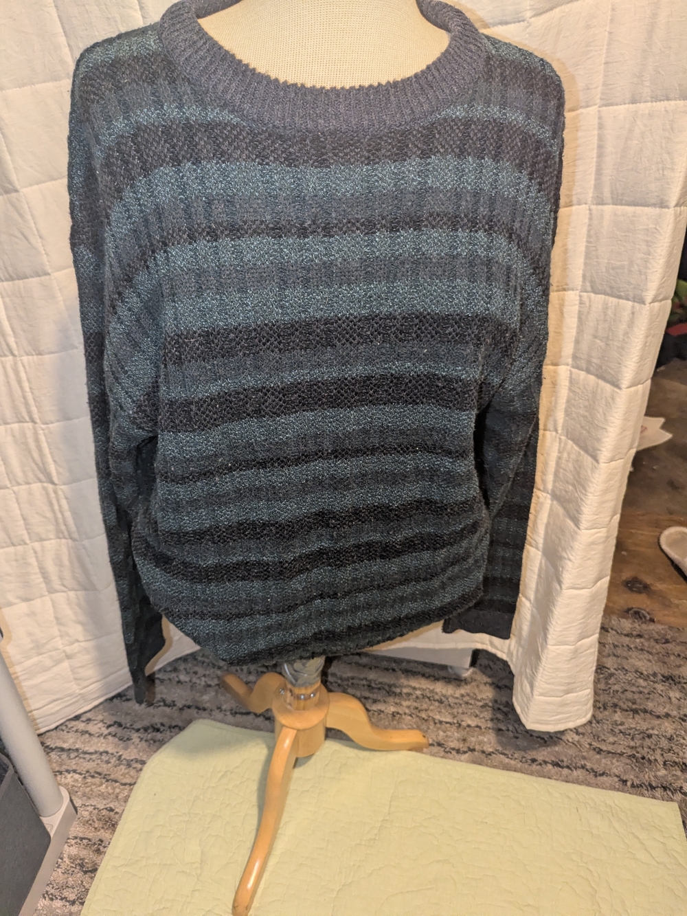 Jantzen Men's Striped Crewneck Sweater in Gray and Teal